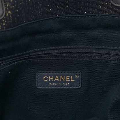 Chanel Lurex Canvas Medium Deauville Tote Navy Blue Gold 6 of 14