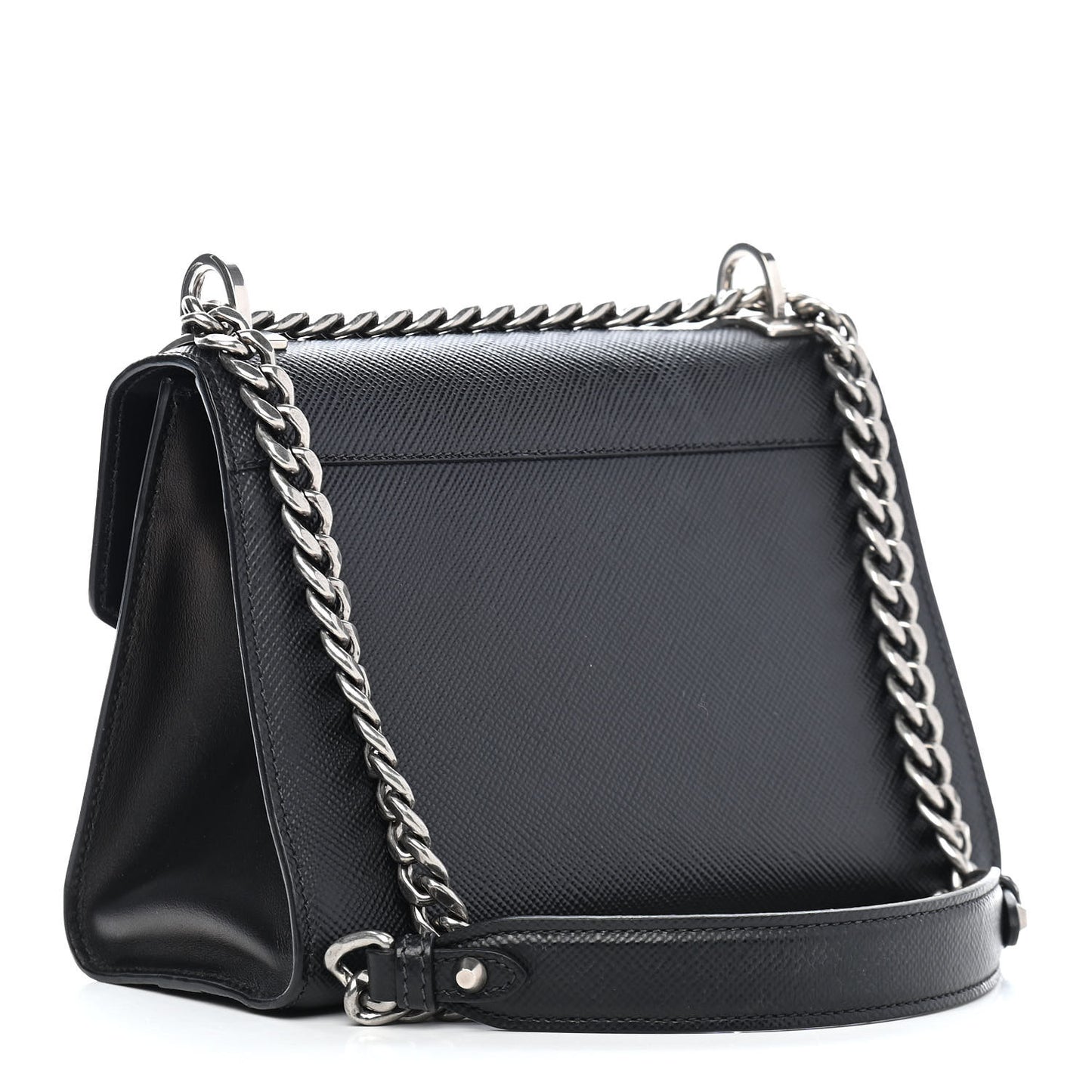 Saffiano Cuir Calfskin Monochrome Robot Patches Envelope Flap Chain Shoulder Bag Black