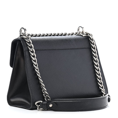 Prada Saffiano Cuir Calfskin Monochrome Robot Patches Envelope Flap Chain Shoulder Bag Black 3 of 8