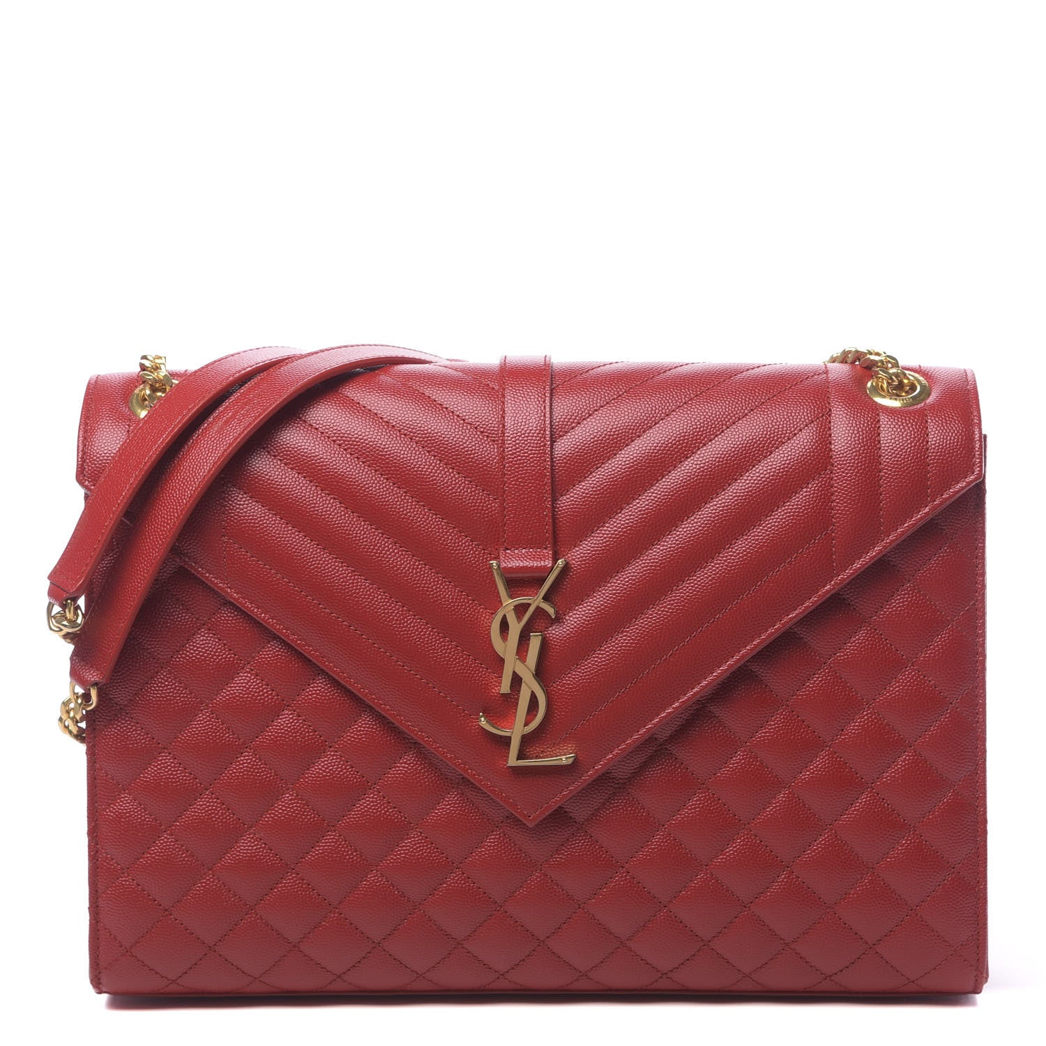 Saint Laurent Grain De Poudre Mixed Matelasse Large Triquilt Monogram Satchel New Red 1 of 9