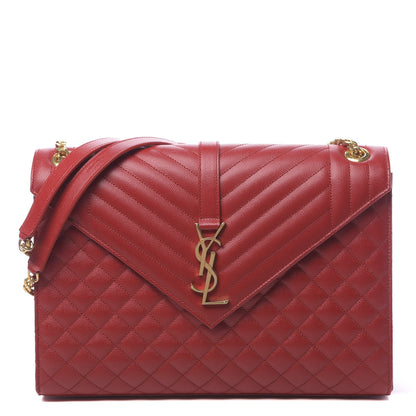 Saint Laurent Grain De Poudre Mixed Matelasse Large Triquilt Monogram Satchel New Red 1 of 9