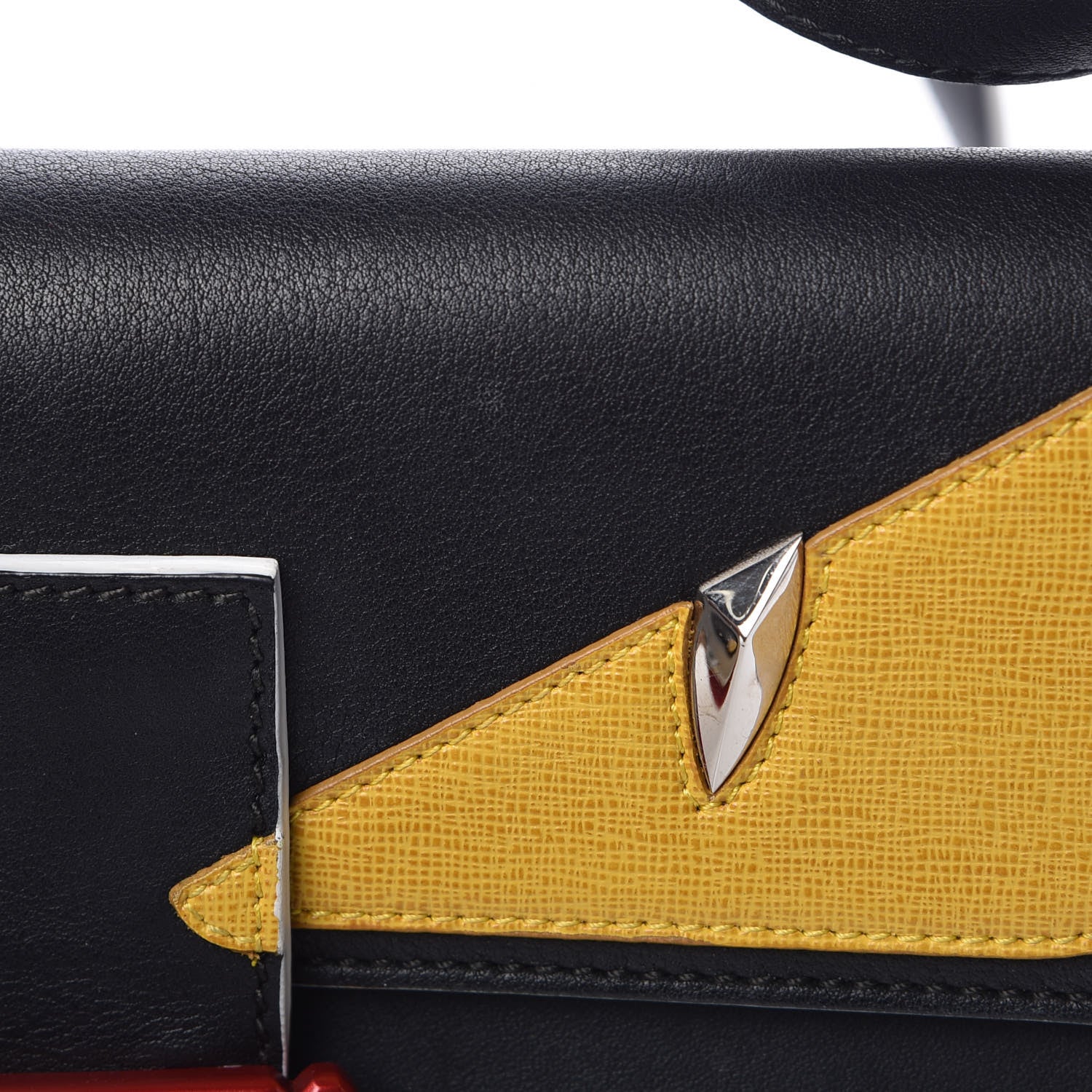 Fendi Vitello Dolce Elite Monster Eyes Bi-Color Baguette Black Yellow 10 of 12
