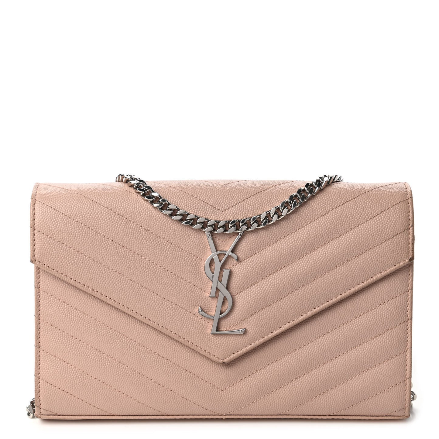 Grain De Poudre Matelasse Chevron Monogram Chain Wallet Washed Light Pink