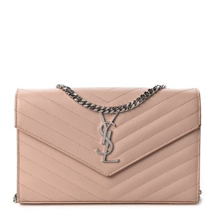 Saint Laurent Grain De Poudre Matelasse Chevron Monogram Chain Wallet Washed Light Pink 1 of 10