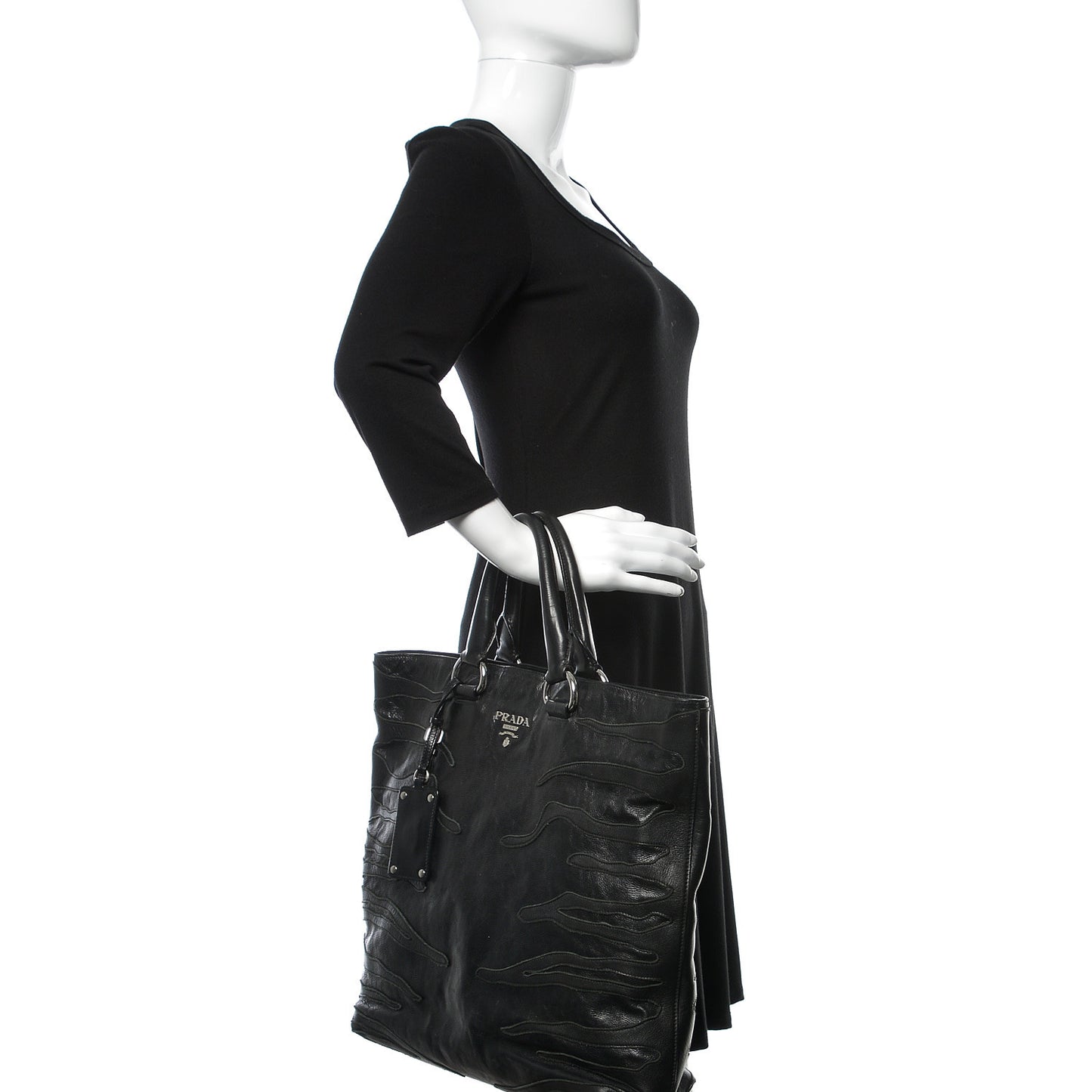 Calfskin Zebra Striped Tote Bag Black