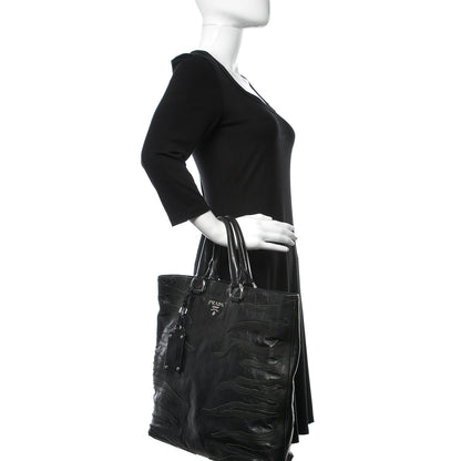 Prada Calfskin Zebra Striped Tote Bag Black 2 of 15