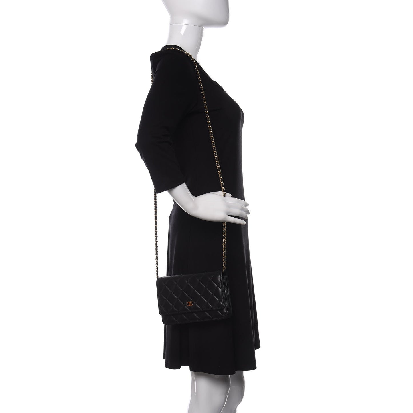 Lambskin Quilted Wallet On Chain WOC Black