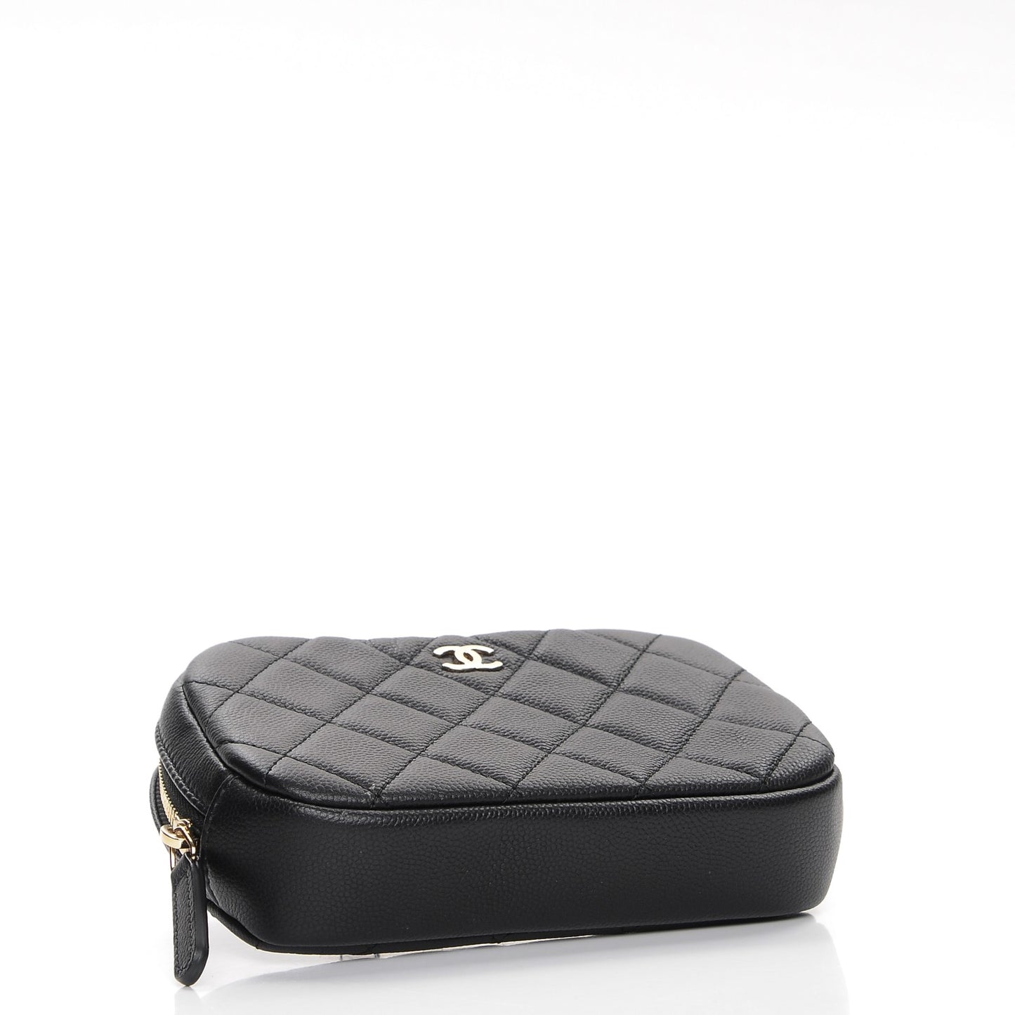 Caviar Quilted Small Curvy Pouch Cosmetic Case Black
