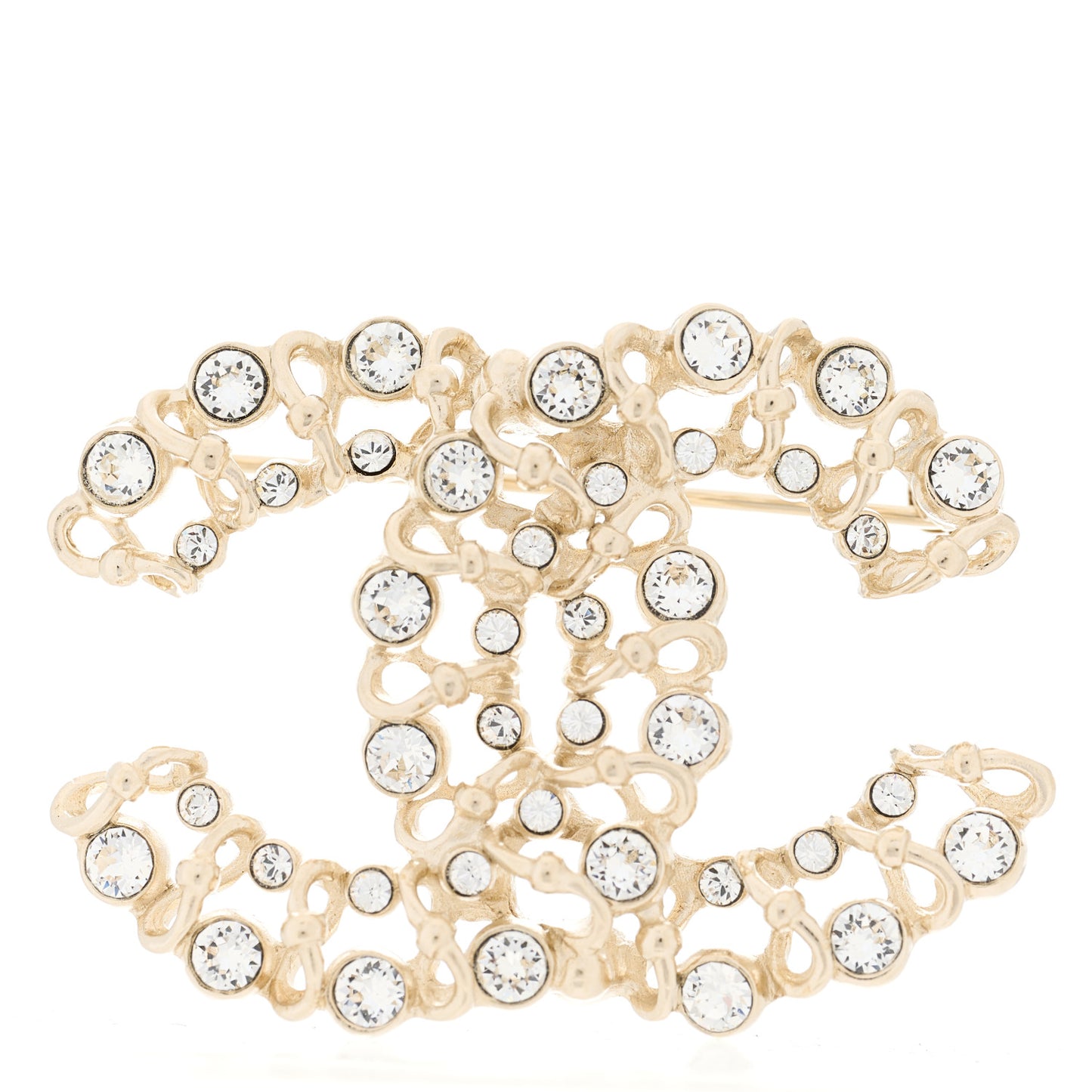 Crystal Chain Link CC Brooch Gold