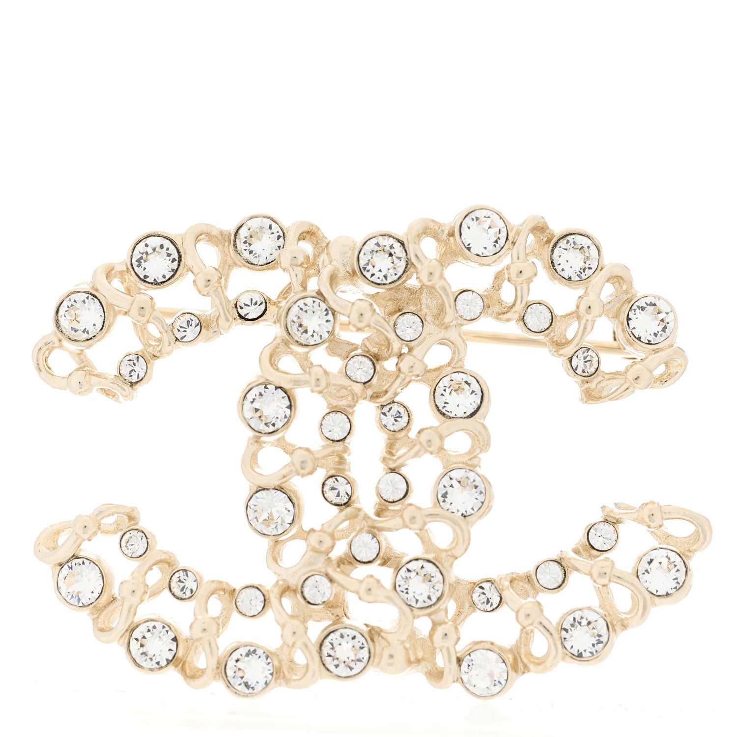 Chanel Crystal Chain Link CC Brooch Gold 1 of 3