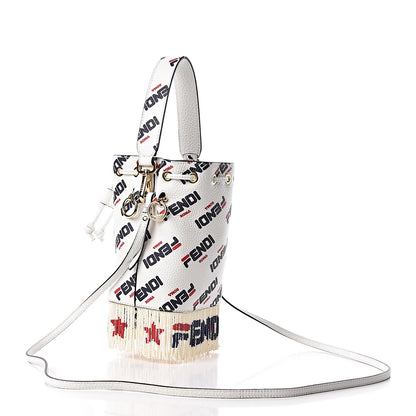 Fendi X FILA Calfskin F is Fendi Mania Fringe Mini Mon Tresor Bucket Bag White 3 of 11