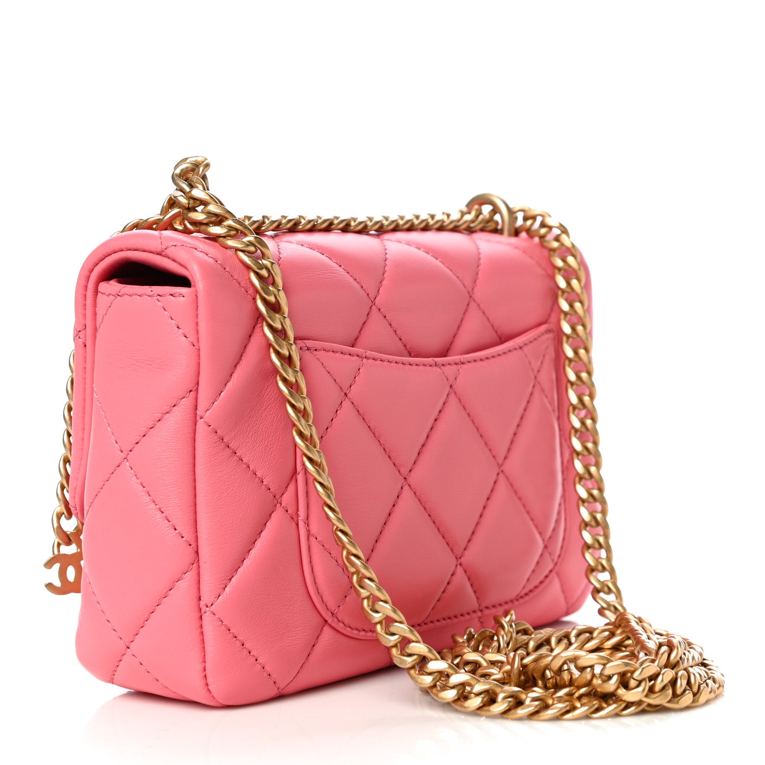 Chanel Lambskin Enamel Quilted Pending CC Mini Square Flap Pink 3 of 10