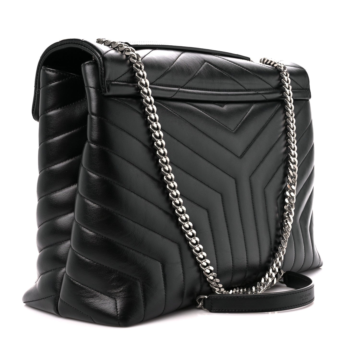 Calfskin Y Quilted Monogram Large Loulou Chain Satchel Black