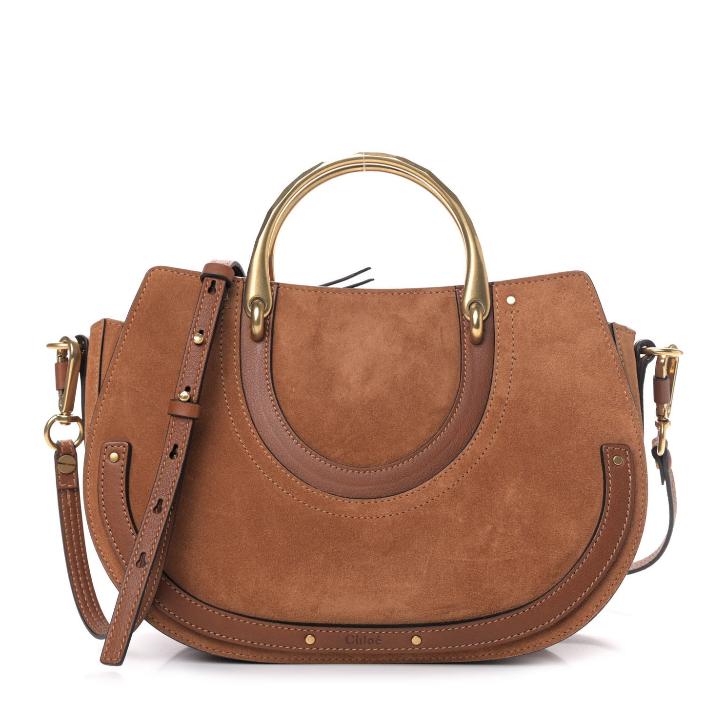 Calfskin Suede Medium Pixie Shoulder Bag Caramel