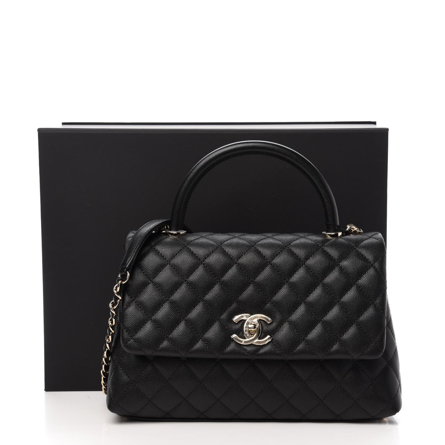 Caviar Quilted Small Coco Handle Flap Black