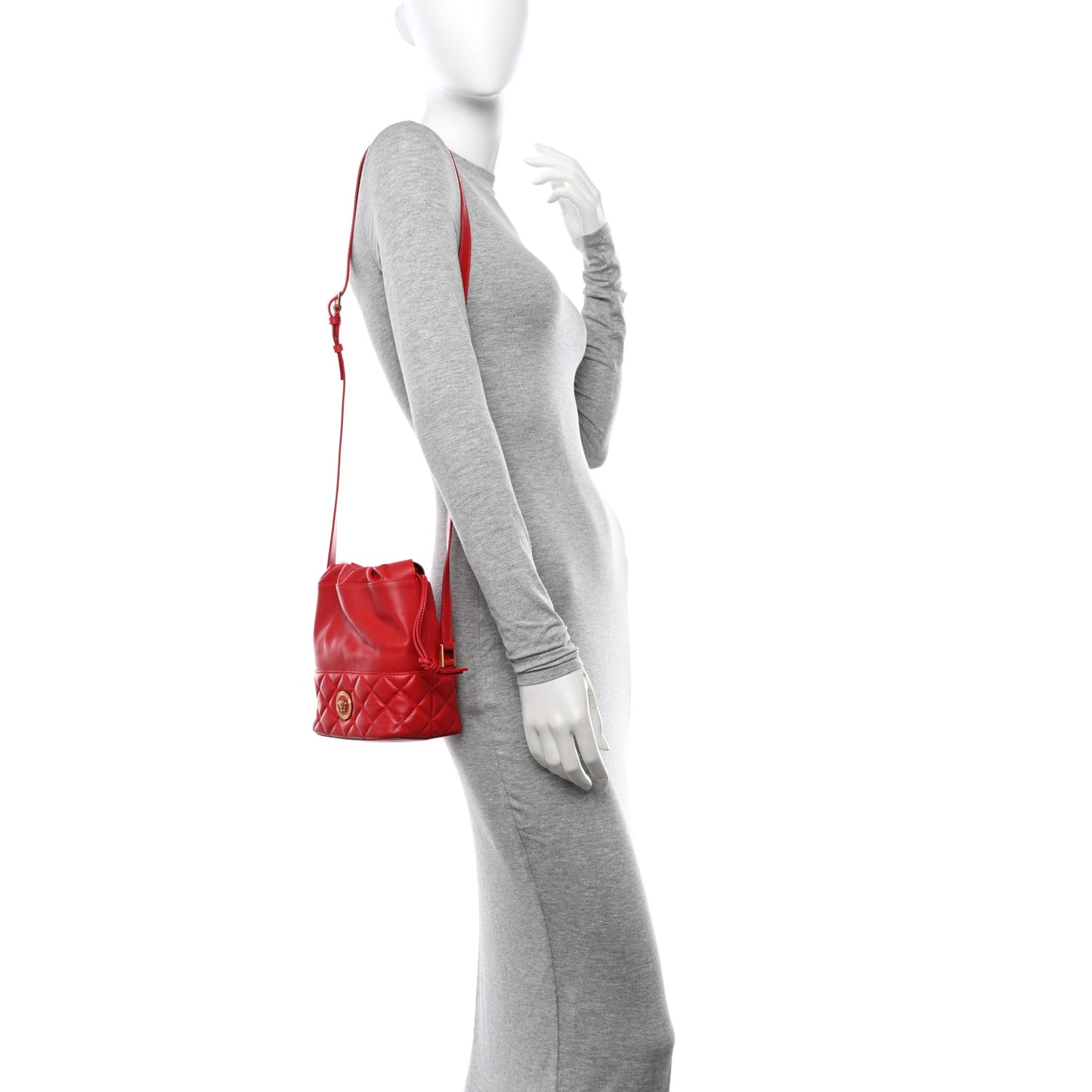Nappa Quilted Medusa Bucket Bag Red