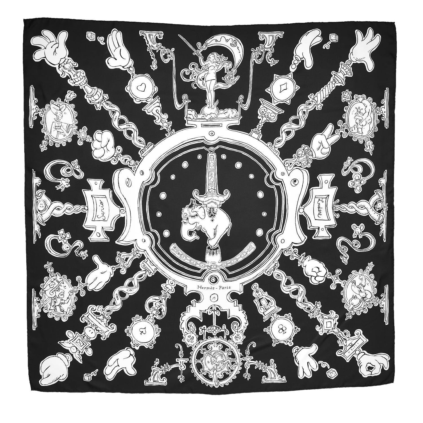 Silk Serio Ludere Scarf 90 Noir Blanc Noir