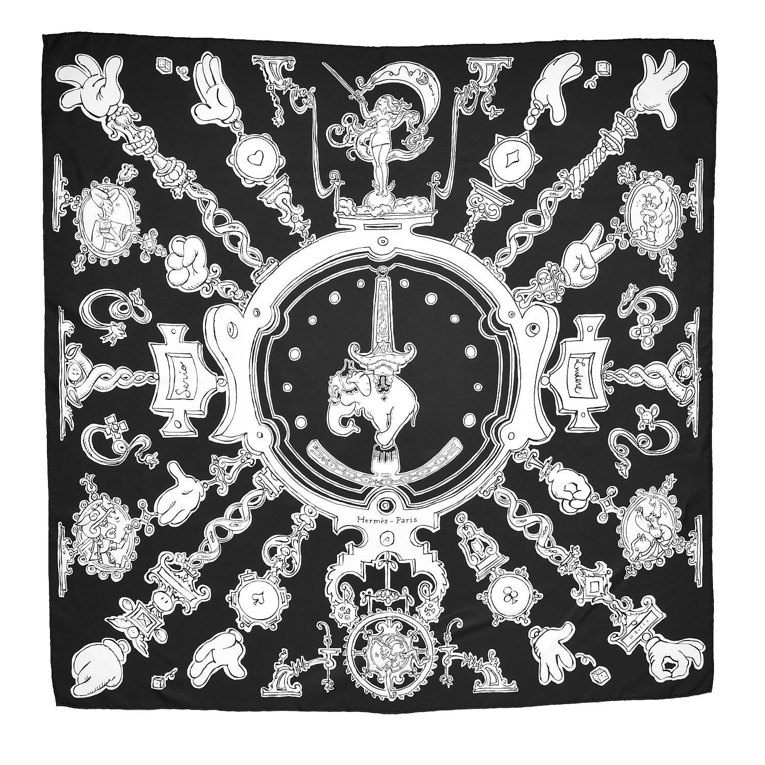 Hermes Silk Serio Ludere Scarf 90 Noir Blanc Noir 1 of 6