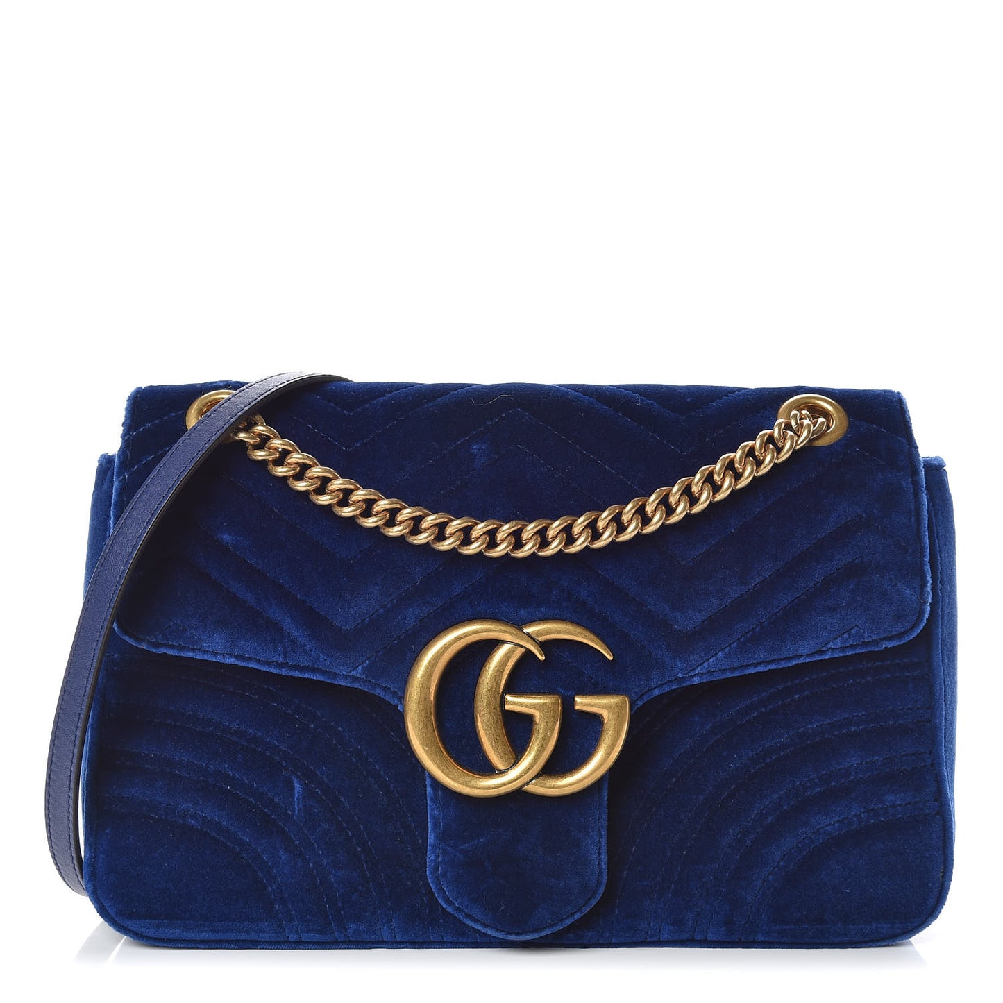 Velvet Matelasse Medium GG Marmont Shoulder Bag Cobalt Blue