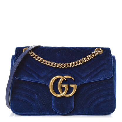 Gucci Velvet Matelasse Medium GG Marmont Shoulder Bag Cobalt Blue 1 of 11