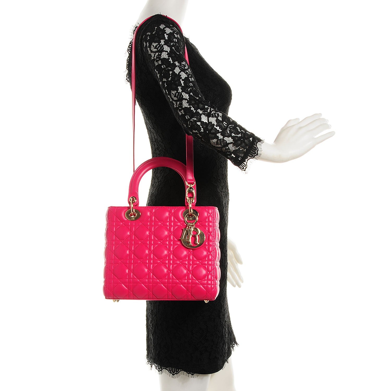 Christian Dior Lambskin Cannage Medium Lady Dior Hot Pink 2 of 9