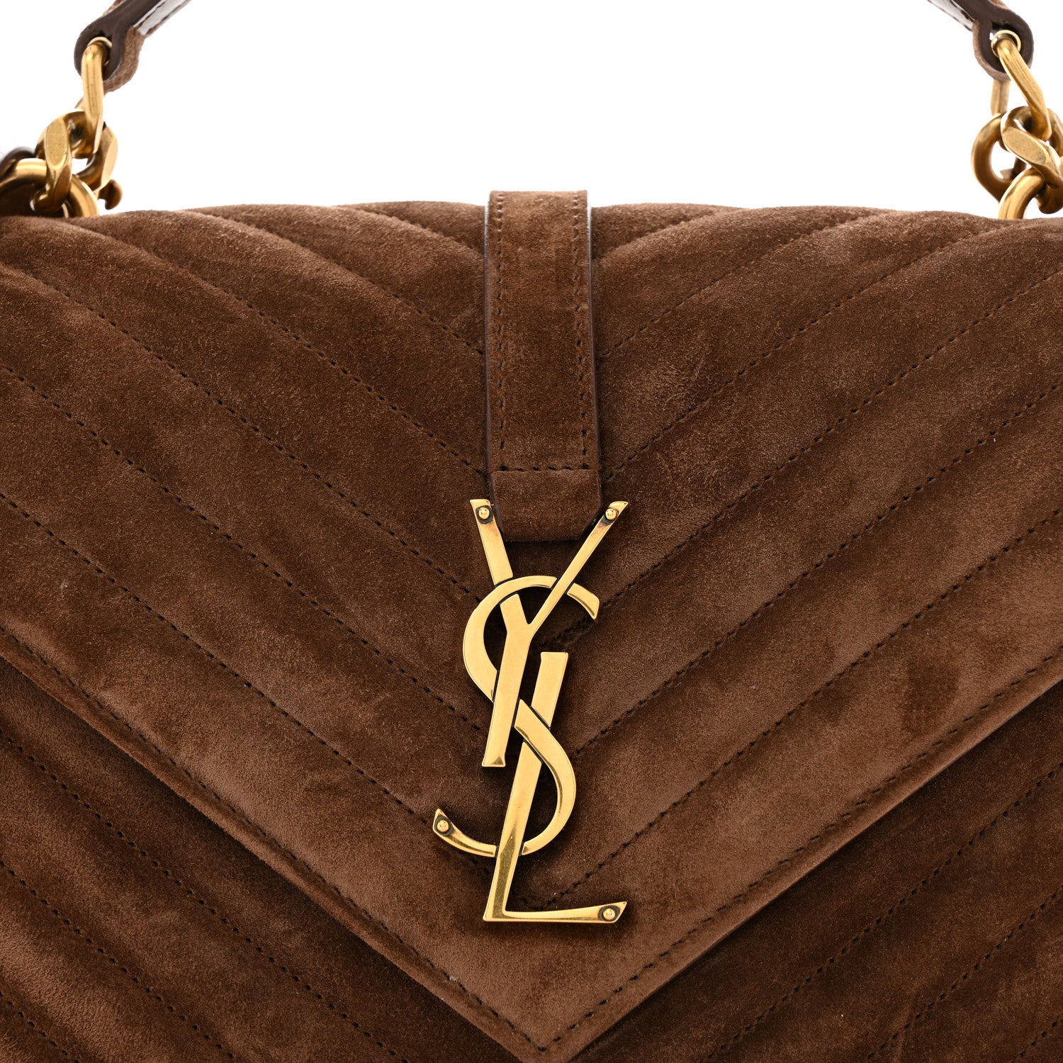 Saint Laurent Suede Matelasse Chevron Monogram Medium College Bag Bark Brown 8 of 15