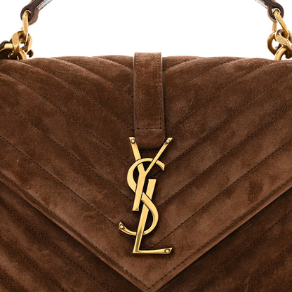 Saint Laurent Suede Matelasse Chevron Monogram Medium College Bag Bark Brown 8 of 15