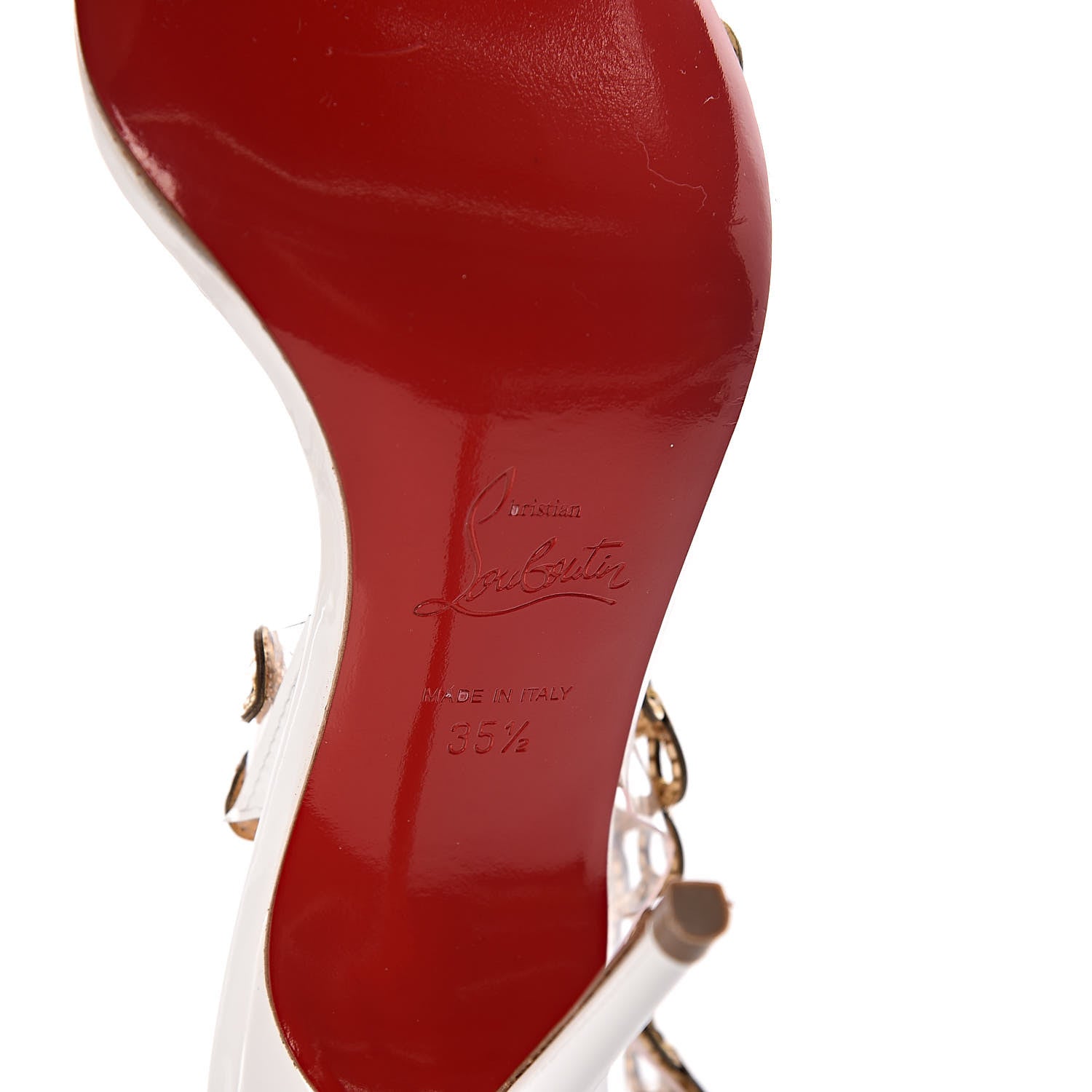 Christian Louboutin Patent PVC Malaika Half Dorsay 100 Pumps 35.5 White Gold 6 of 9
