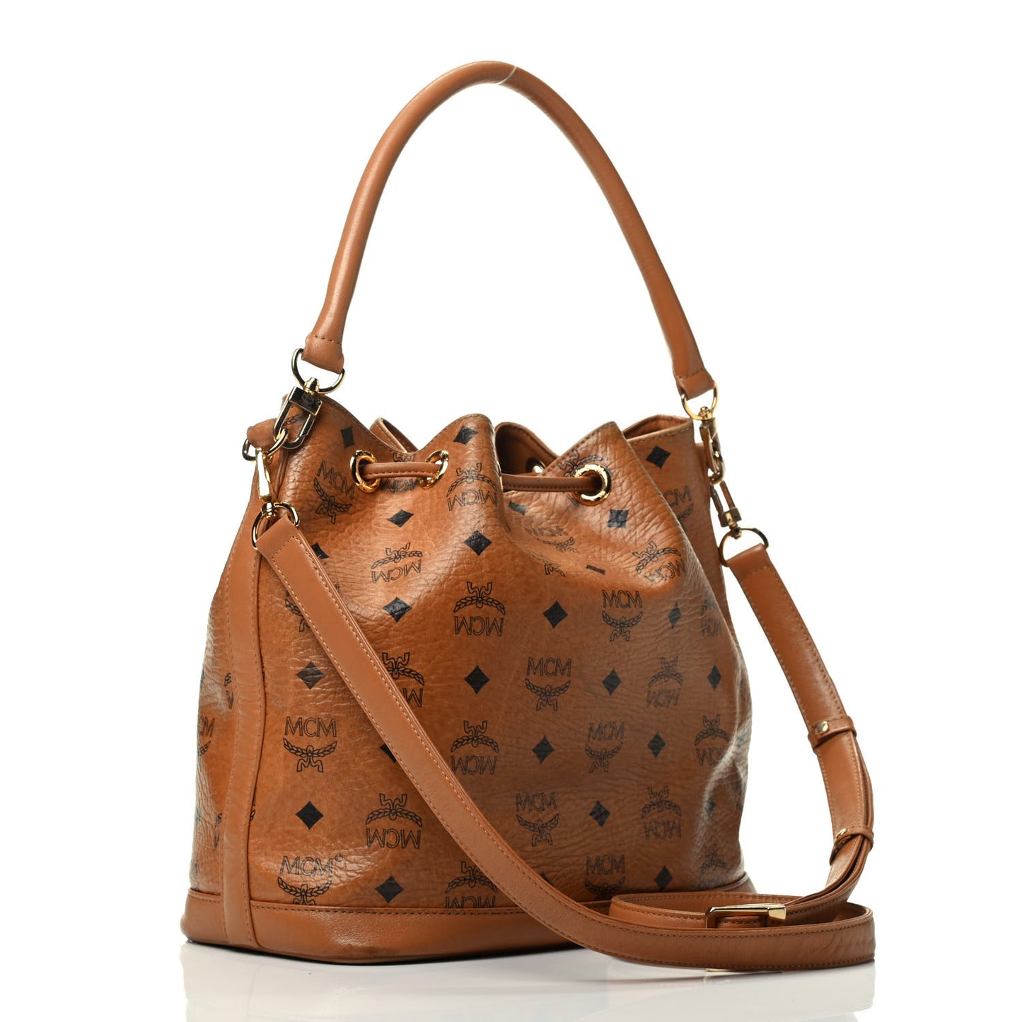 Visetos Drawstring Bucket Bag Cognac