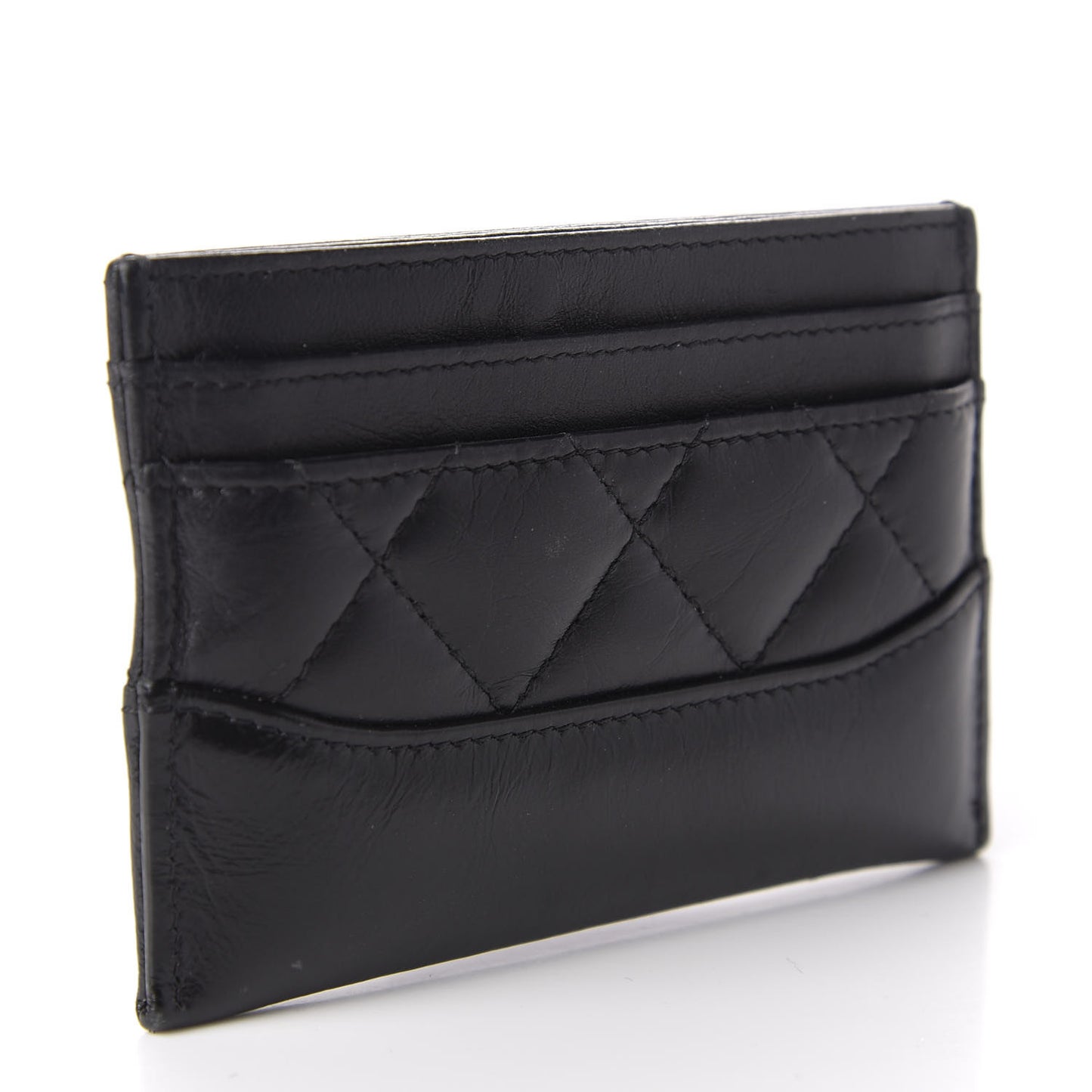 Aged Calfskin Quilted Gabrielle Card Holder Black