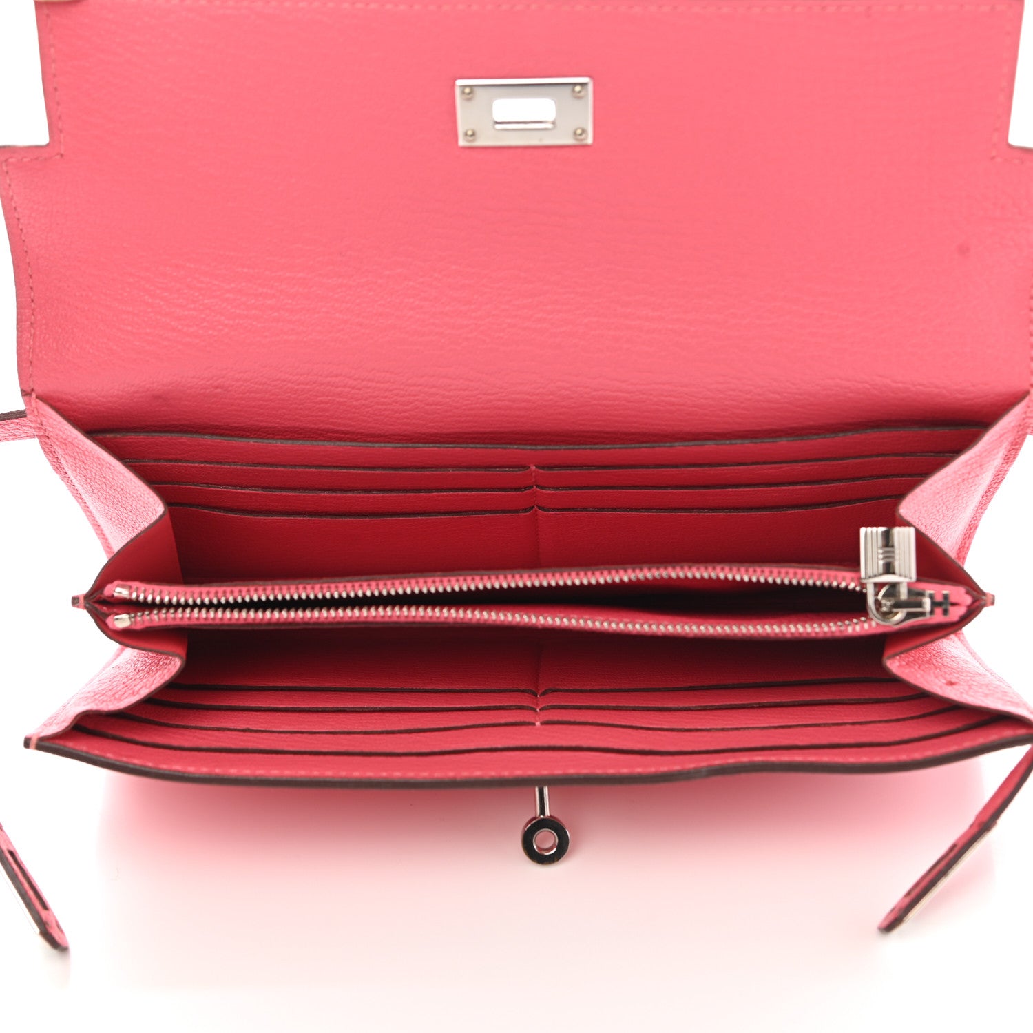 Hermes Chevre Mysore Kelly Longue Wallet Rose Lipstick 5 of 9