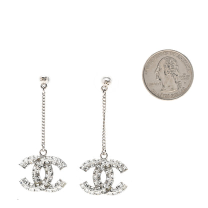 Chanel Baguette Crystal CC Drop Earrings Silver 2 of 4