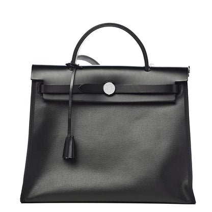 Hermes Toile H Berline Vache Hunter Herbag Zip PM 31 Black Ecru 3 of 14