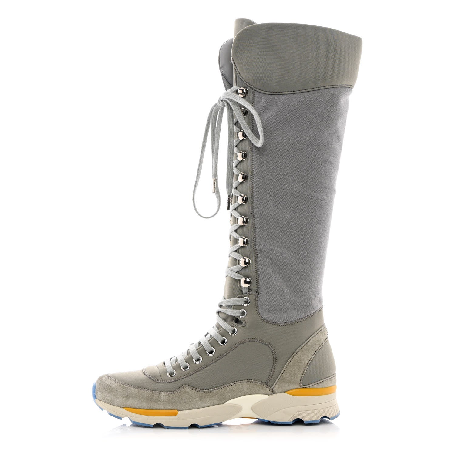 Chanel Suede Calfskin Stretch Fabric Sneaker High Boots 36.5 Grey 1 of 8