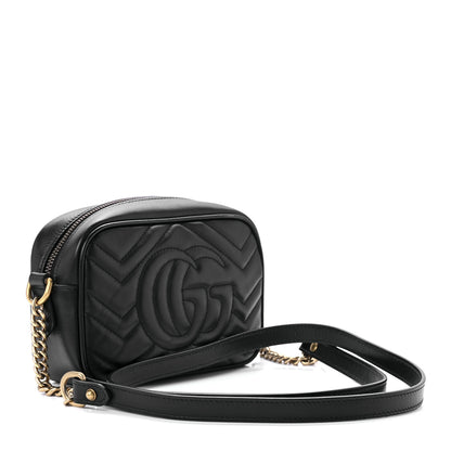 Gucci Calfskin Matelasse Mini GG Marmont Chain Shoulder Bag Black 3 of 10
