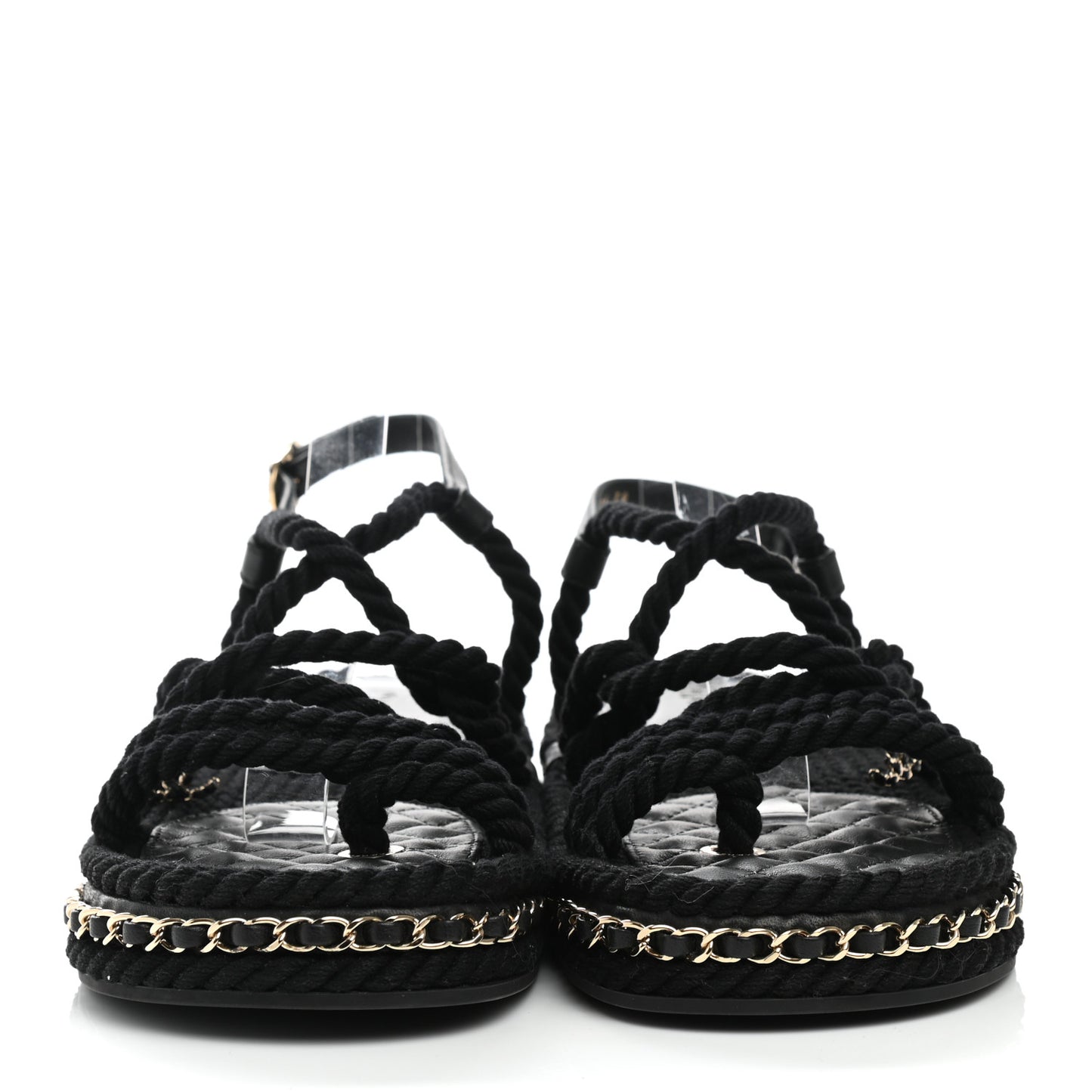 Lambskin Cord Chain CC Sandals 38 Black