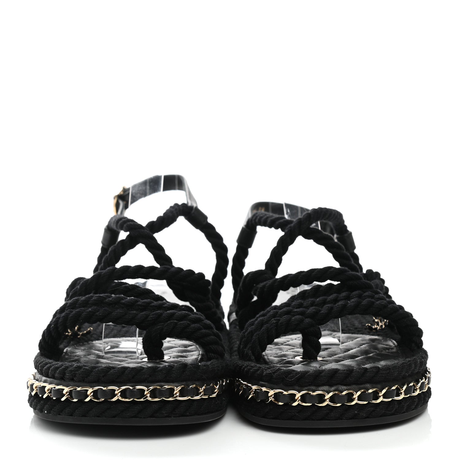 Chanel Lambskin Cord Chain CC Sandals 38 Black 2 of 9