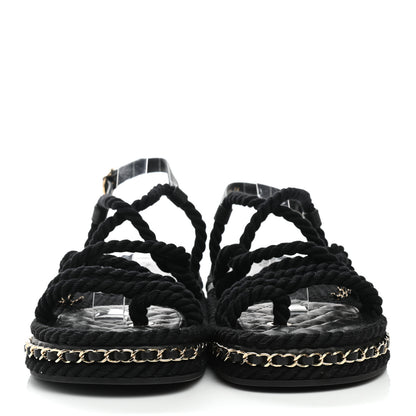 Chanel Lambskin Cord Chain CC Sandals 38 Black 2 of 9