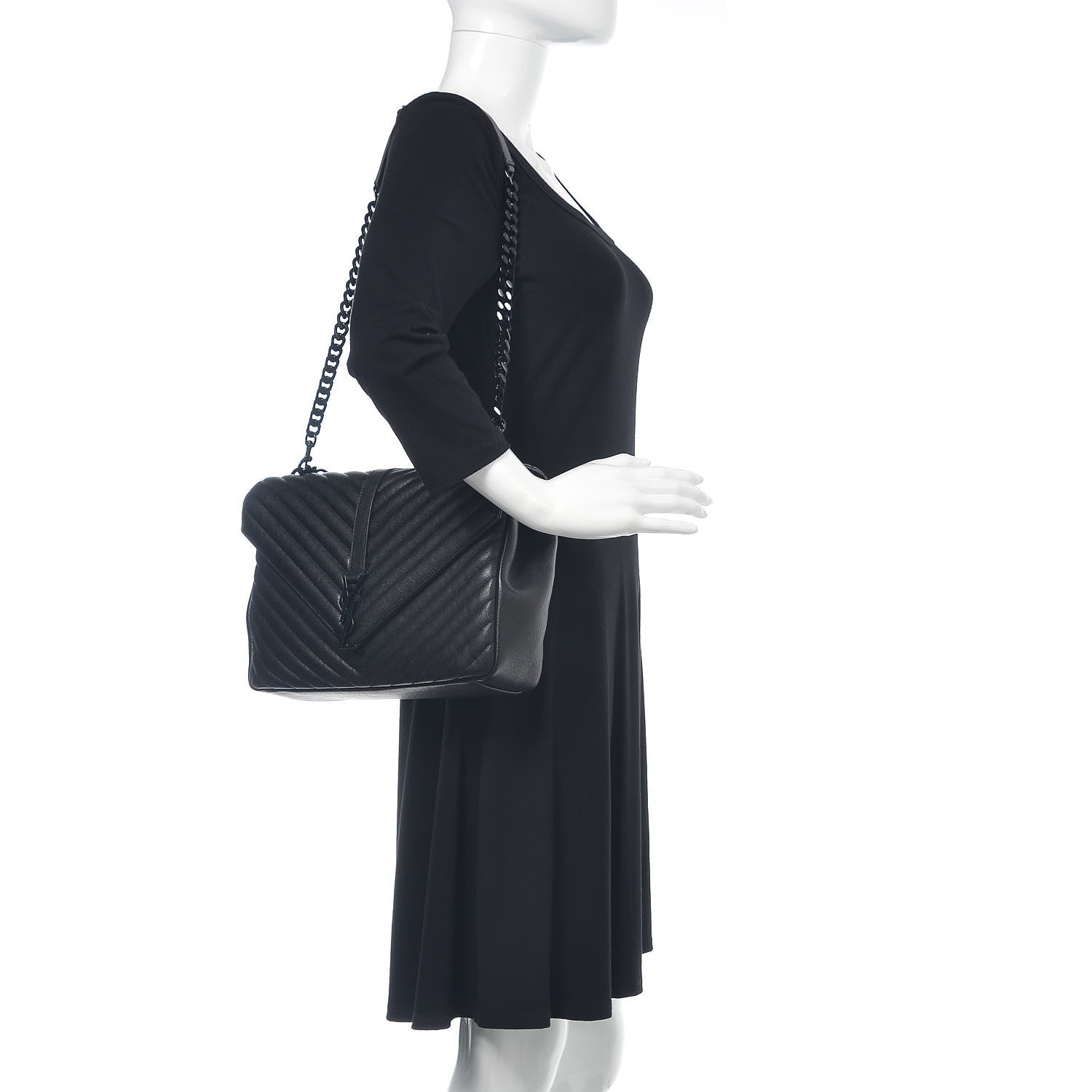 Saint Laurent Sheepskin Matelasse Chevron Monogram Monochrome Large College Satchel Black 2 of 11