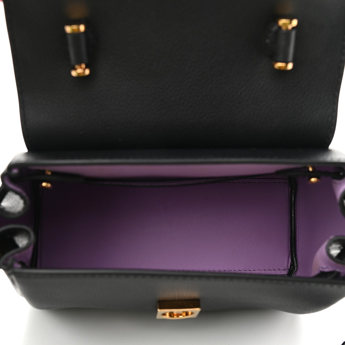 Grained Calfskin Small La Medusa Top Handle Bag Black Lilac