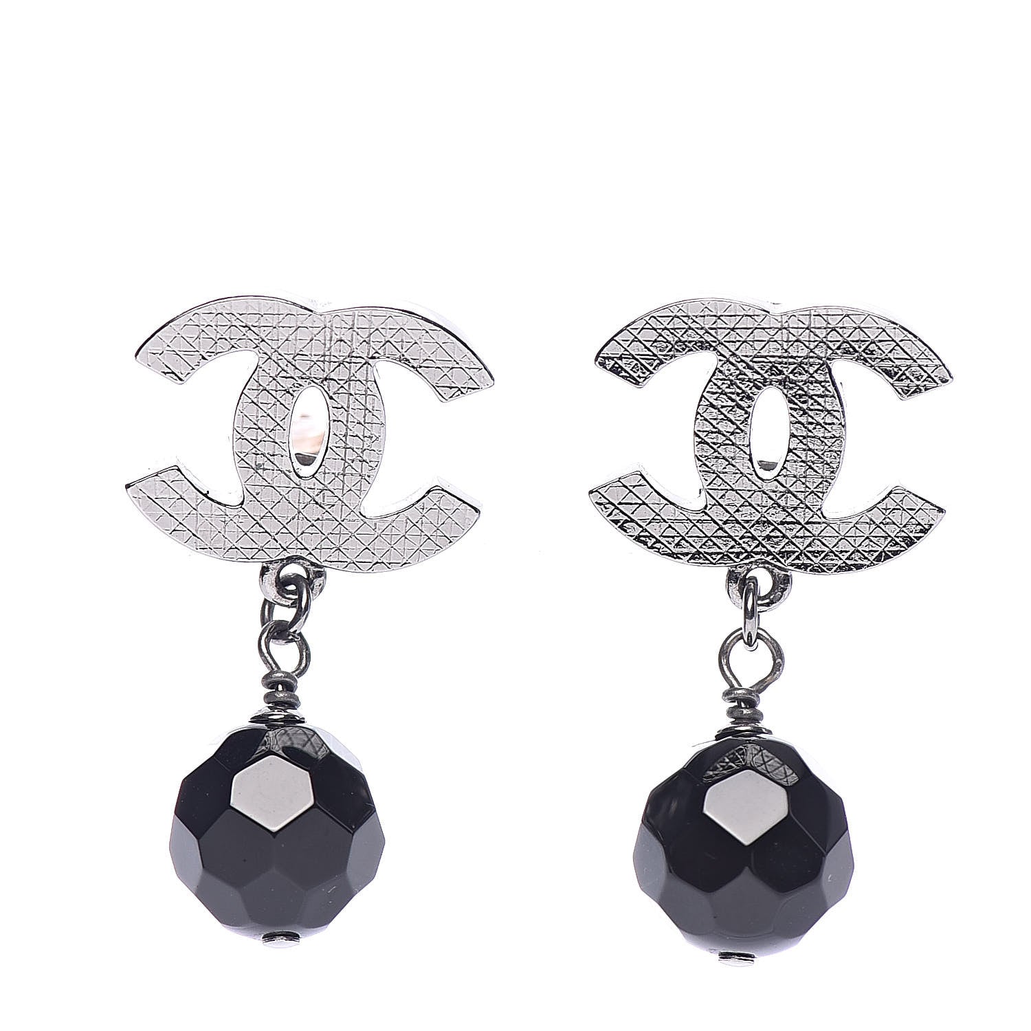 Chanel Ruthenium CC Bead Drop Clip On Earrings Black 1 of 5