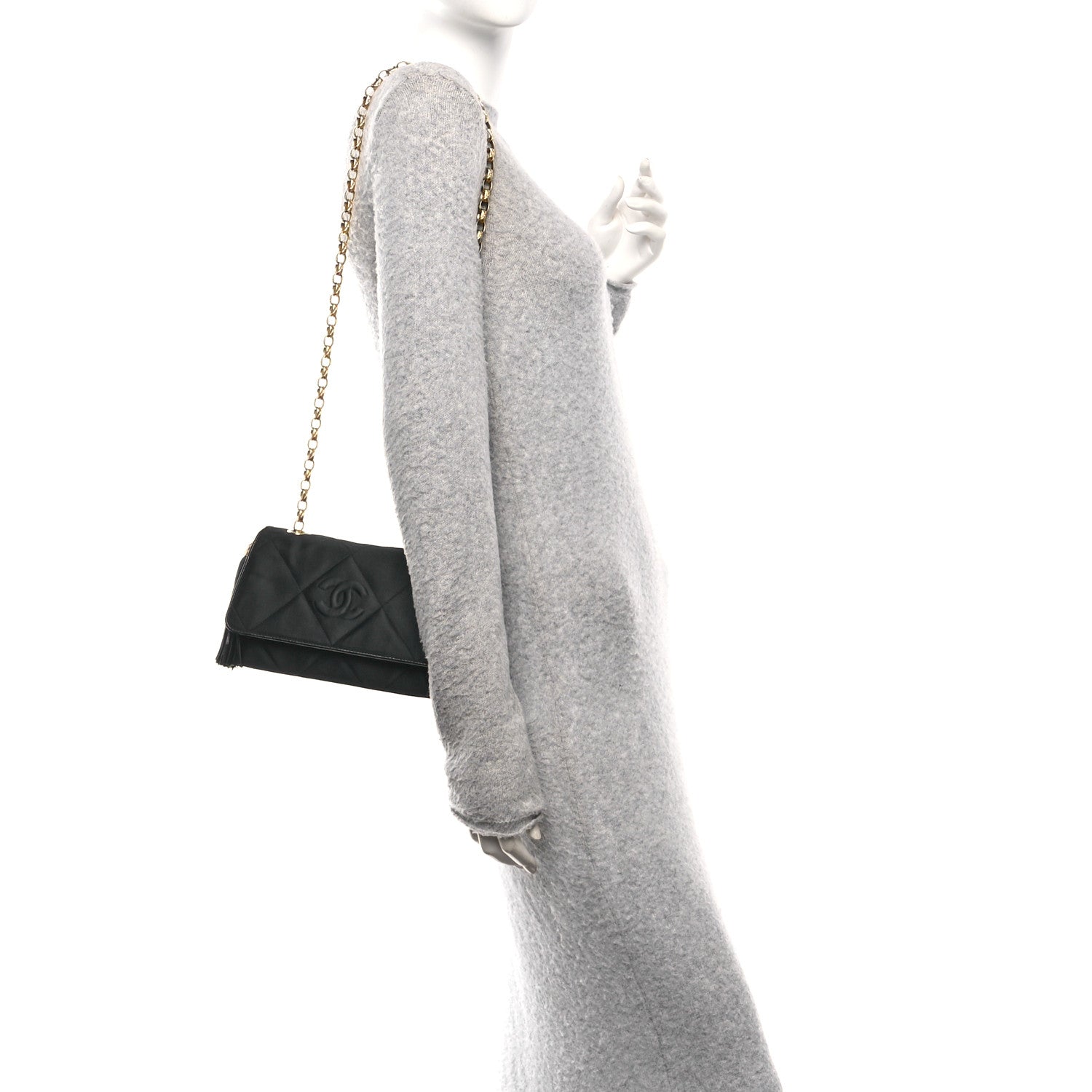 Chanel Satin Diamond Quilted Tassel CC Small Flap Bag Black 2 of 11