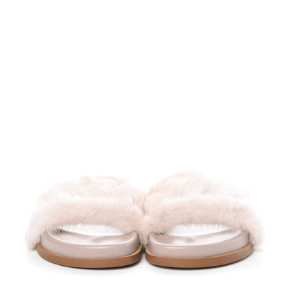 Valentino Garavani Mink Fur Rockstud Slide Sandals 39 Vapeur 2 of 9