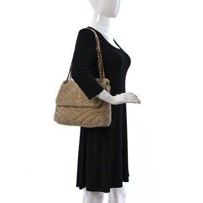 Saint Laurent Calfskin Shearling Monogram Medium Niki Chain Satchel Natural Beige 2 of 9