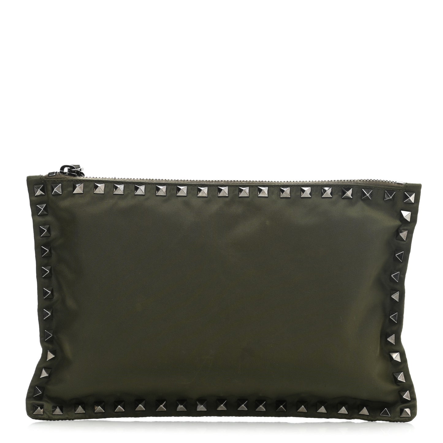 Nylon Rockstud Zip Pouch Army Green