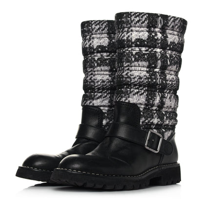 Chanel Calfskin Tweed Nylon Printed Boots 37 Black 3 of 7