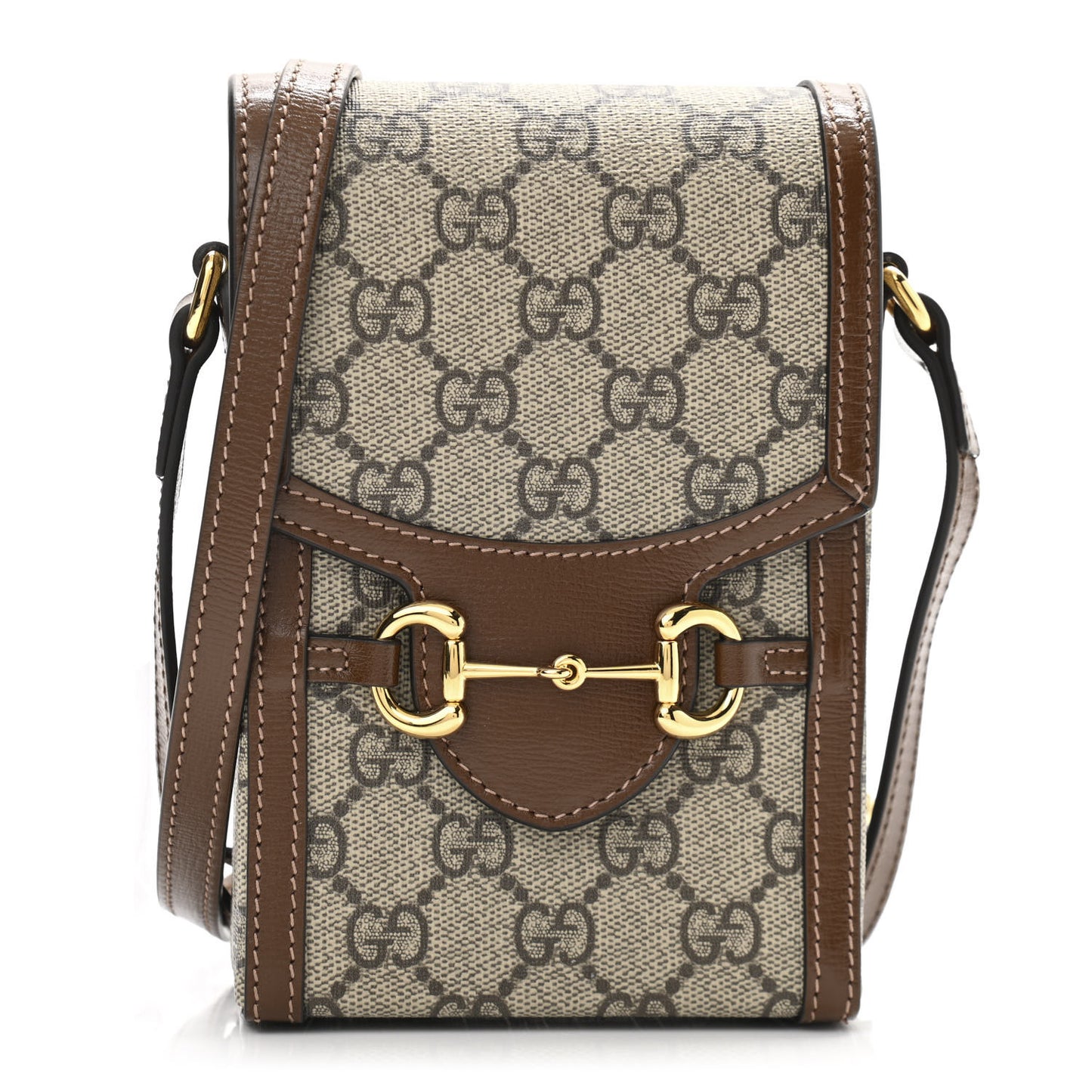 GG Supreme Monogram Mini Horsebit 1955 Crossbody Bag Beige Brown Sugar