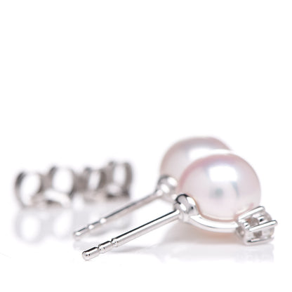 Mikimoto 18K White Gold Diamond Akoya Pearl 7mm Stud Earrings A+ 3 of 5