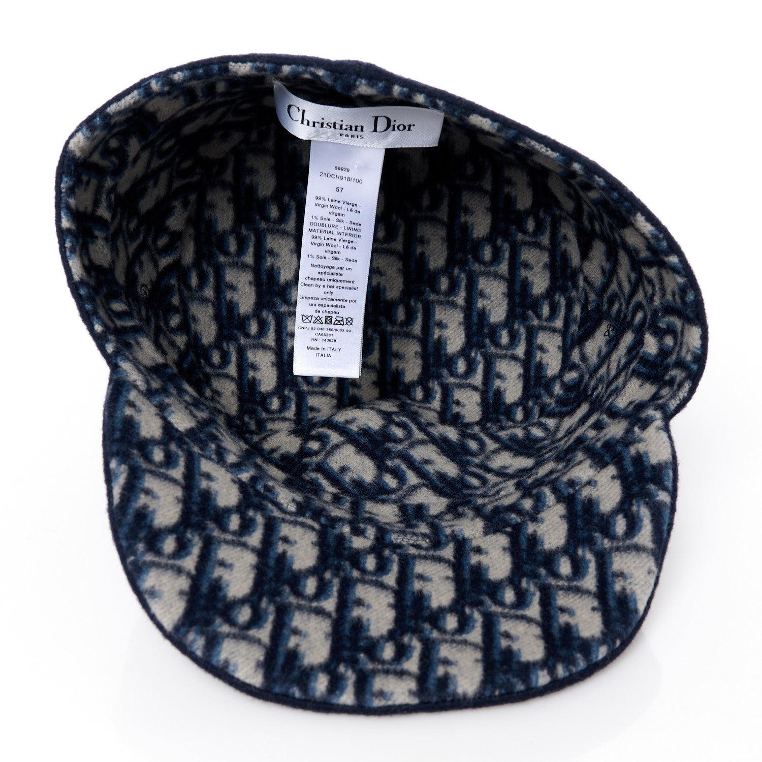 Christian Dior Wool Oblique Reversible Chic Military Cap 57 Blue