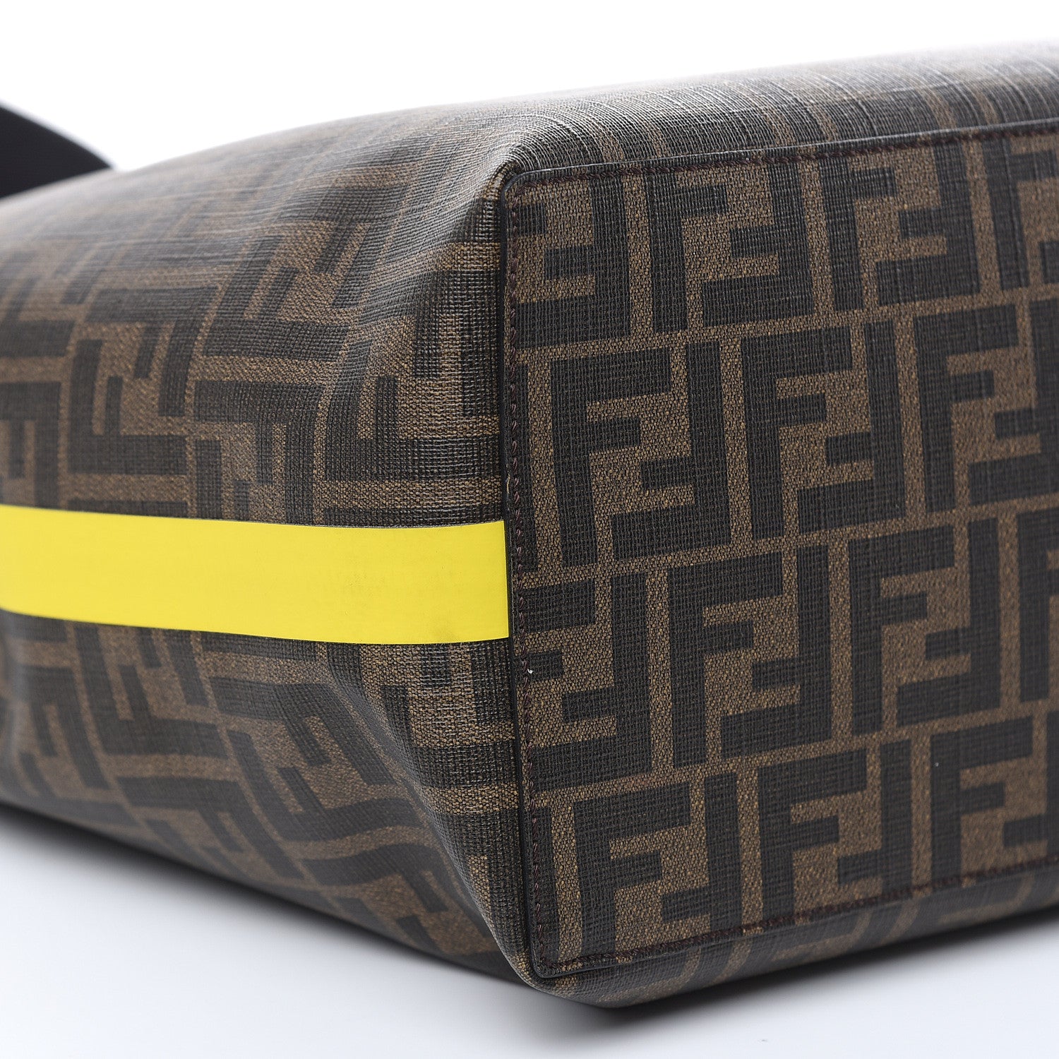 Fendi Glazed Fabric Vitello Century FF 1974 Roma Amor Tote Tobacco Moro Black Limone 11 of 13